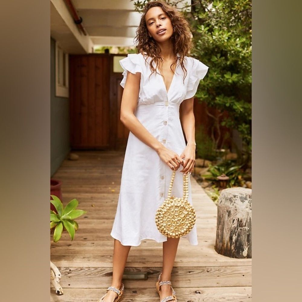 Anthropologie Charlie Holiday Ruffled Cover-Up Midi Women's Dress In White Size6